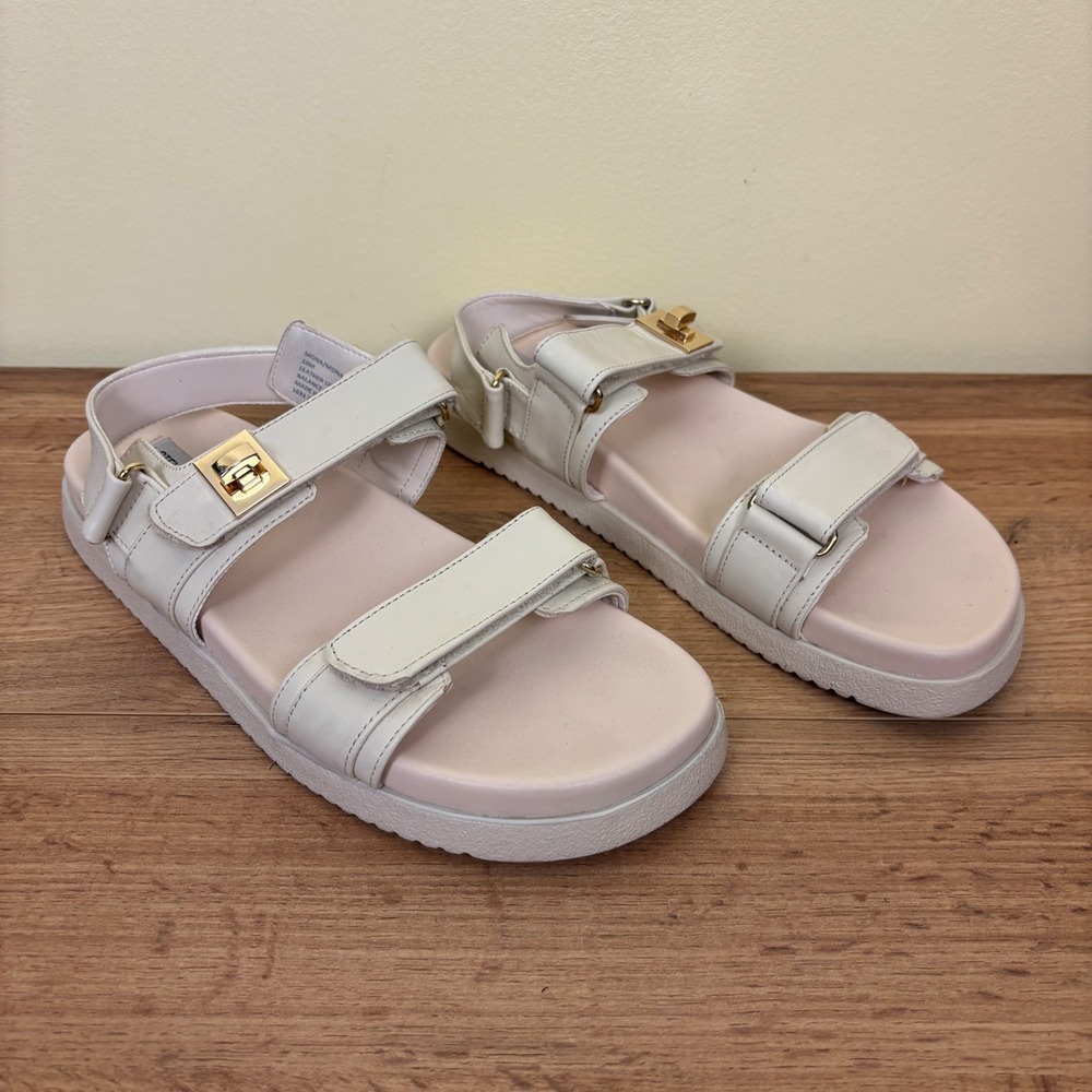 STEVE MADDEN Mona Sandals Size 10 Bone‎ Leather White Platform Casual Comfort